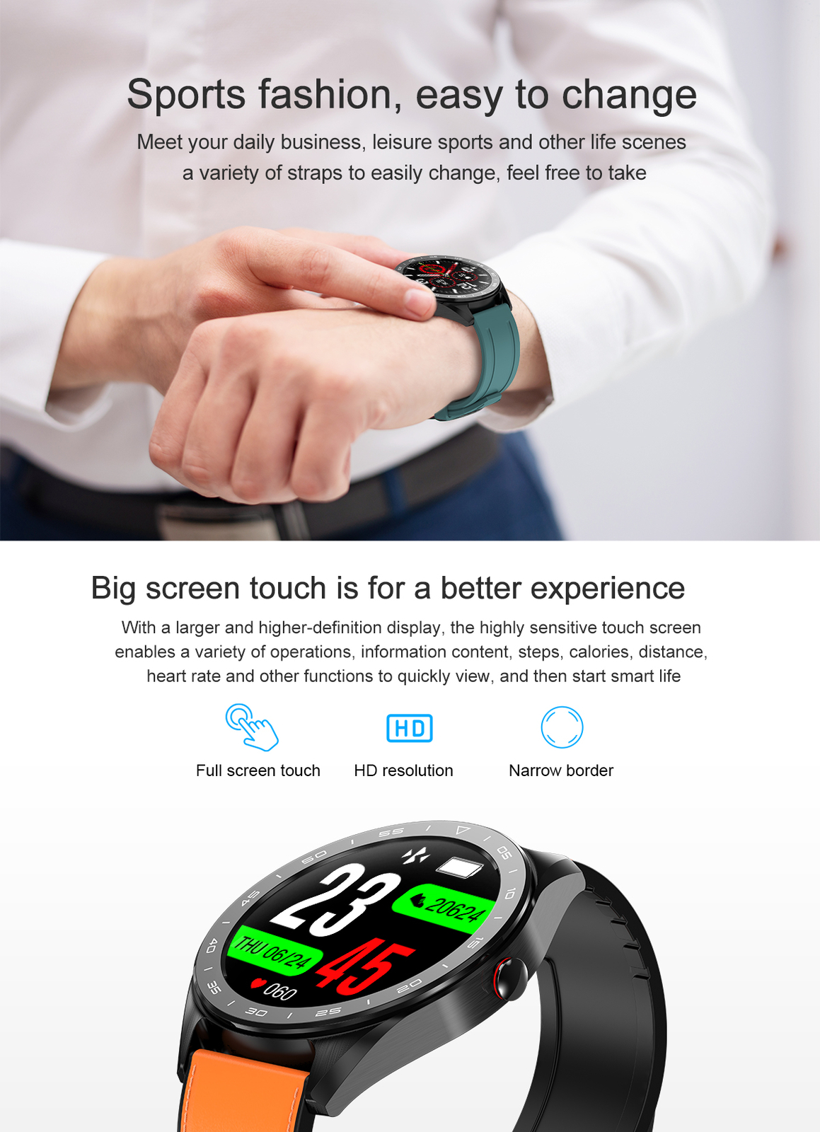 Universal Bluetooth Smart Watch Waterproof Sport Wrist Watch Color Touch Screen