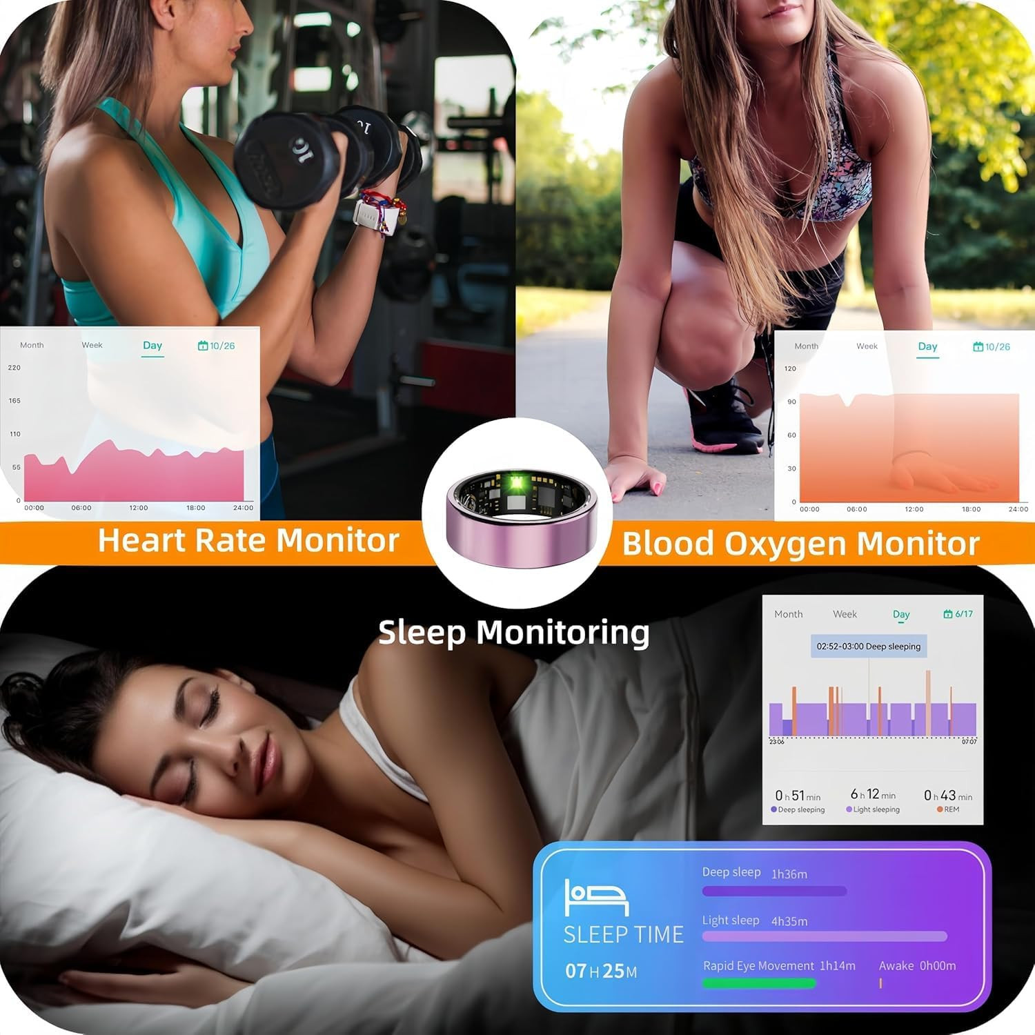 Smart Ring Fitness Tracker Heart Rate Sleep Blood Oxygen IP68 iPhone Android