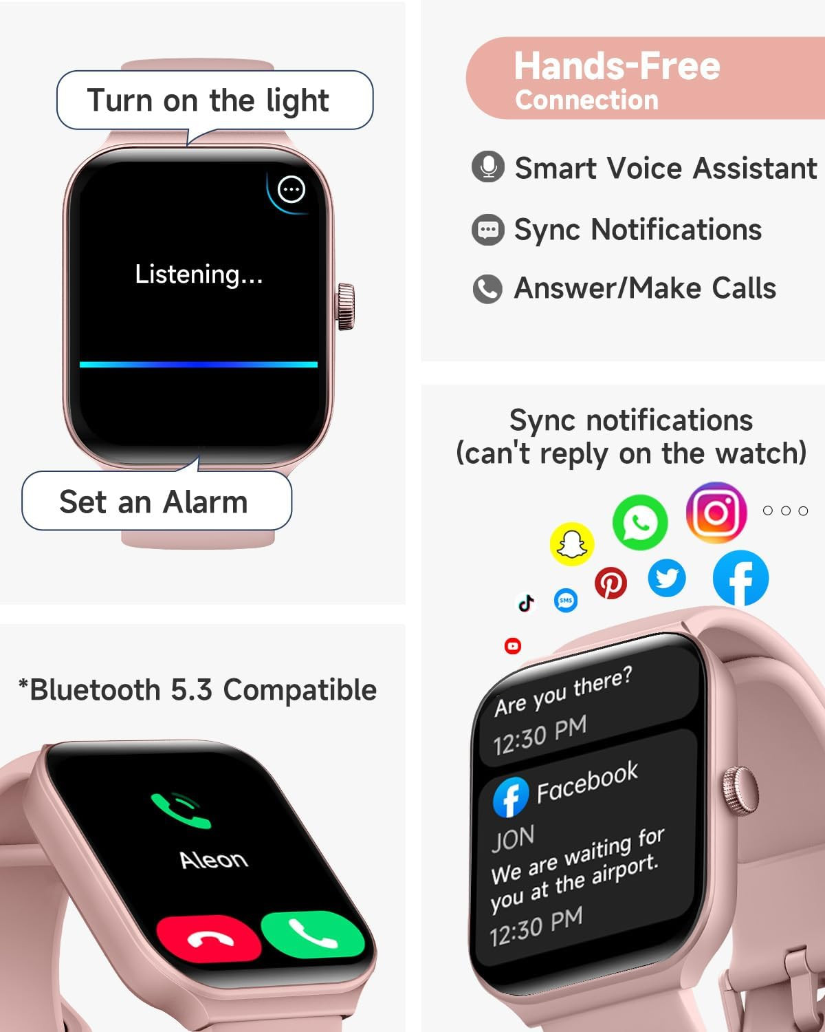 Smart Watch for Women Alexa Built-In, 1.95″ Fitness Tracker with Answer/Make Cal