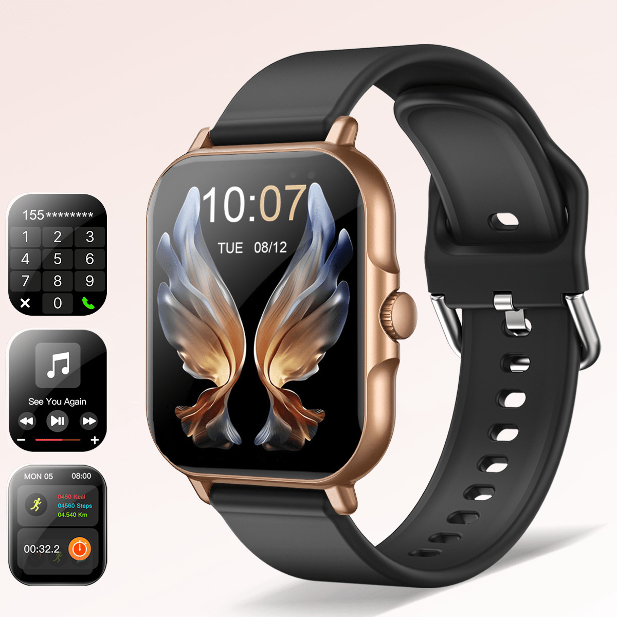 Black Gold Smart Watch 1.83 Inch Fitness Tracker With Calling Music