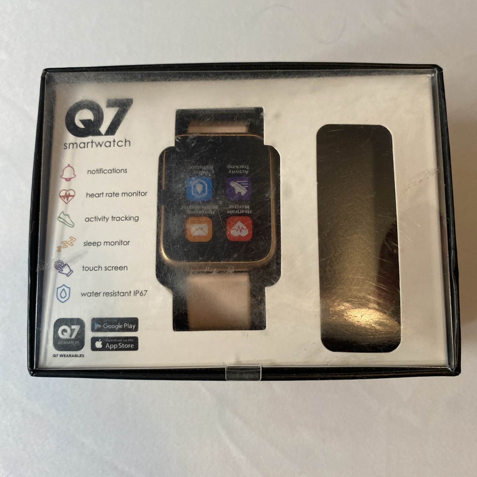 Q7 Smartwatch IPHONE X,GALAXY 10 OR HIGHER COMPATIBLE Rose Gold Grey Xtra Band