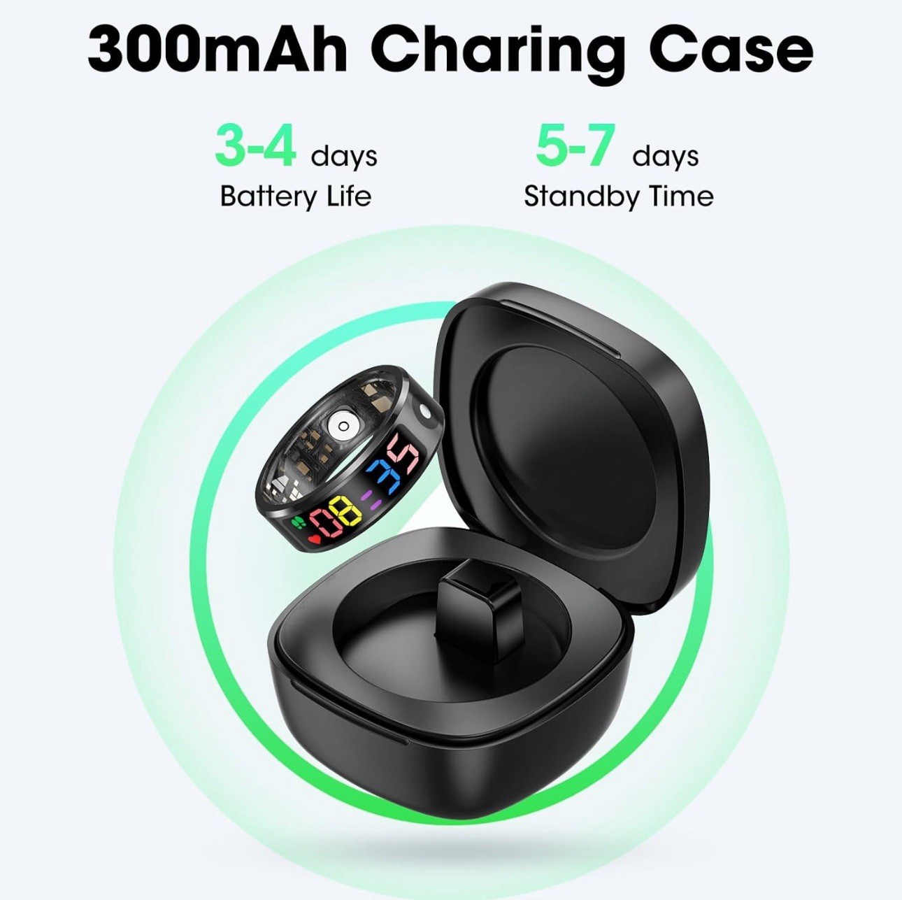 Smart Ring Fitness Tracker with Color Display Screen, IP68 Waterproof Size 8