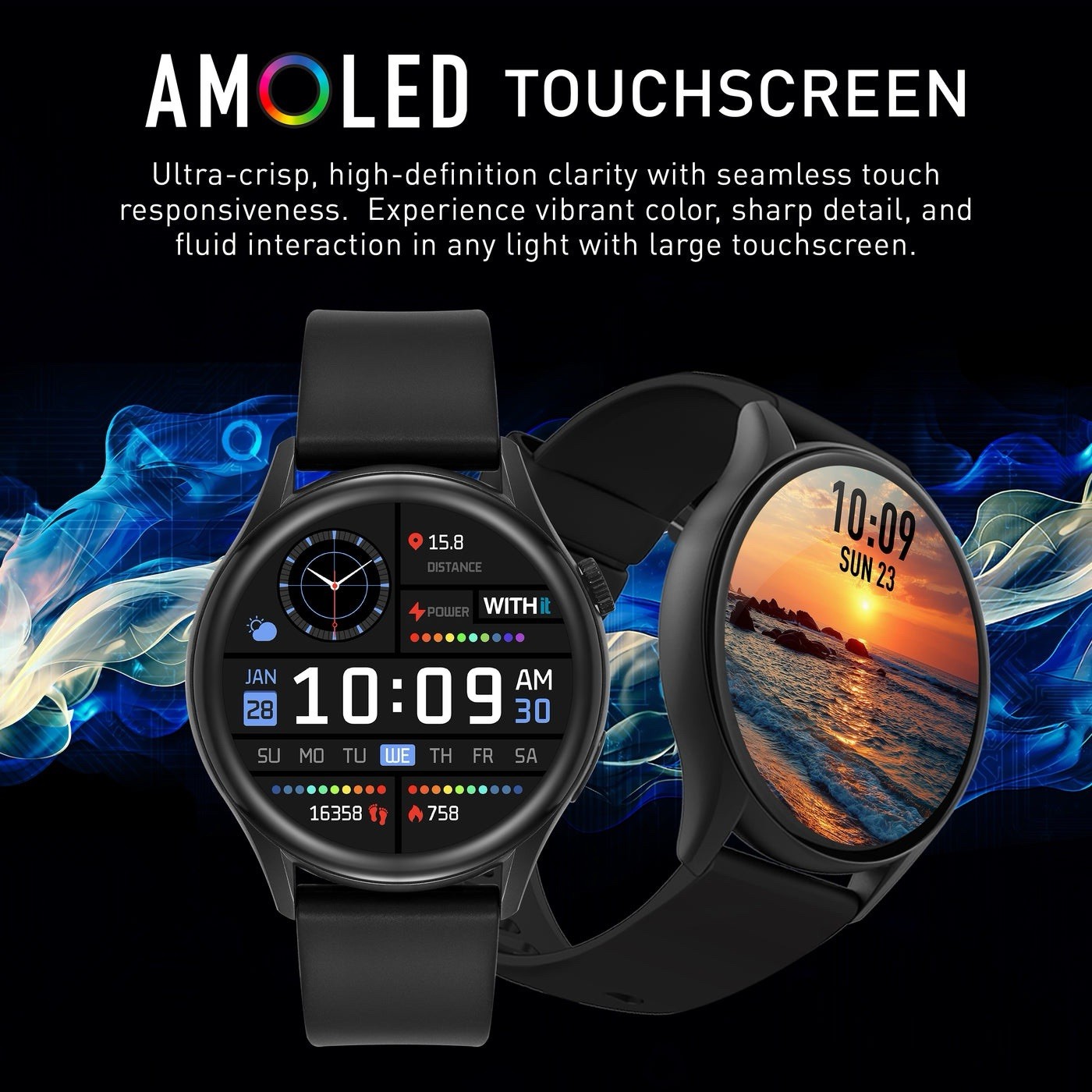 WITHit Unisex Deca Smartwatch, Black