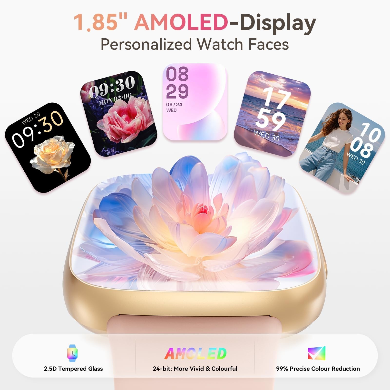 Smart Watch for Women – 1.85″ AMOLED, Waterproof Fitness Tracker, Heart Rate Mon