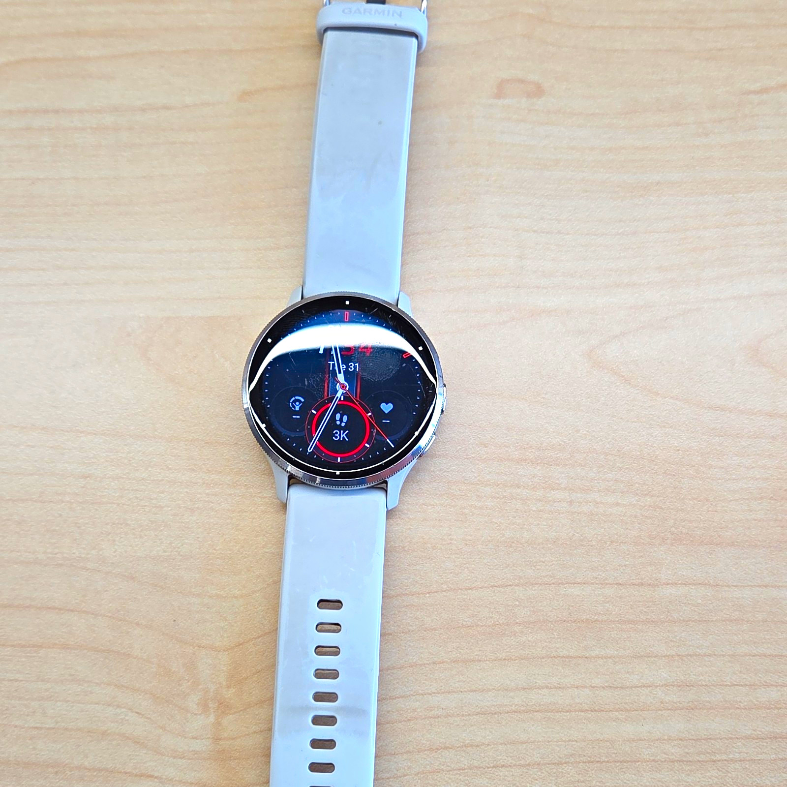 Garmin Venu 2 46mm Silver Metal Case White Silicone Band HR Fitness 8GB