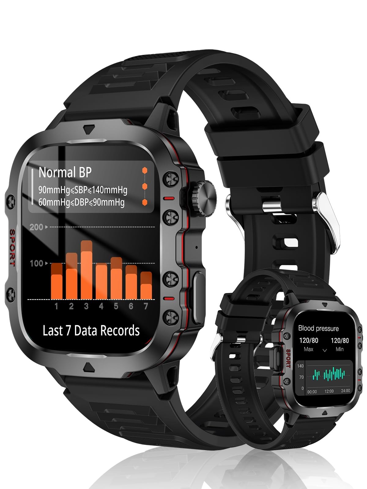 mkzea Blood Pressure Watch Men, IP68 Waterproof Blood Pressure Watch, 1.96″ H…
