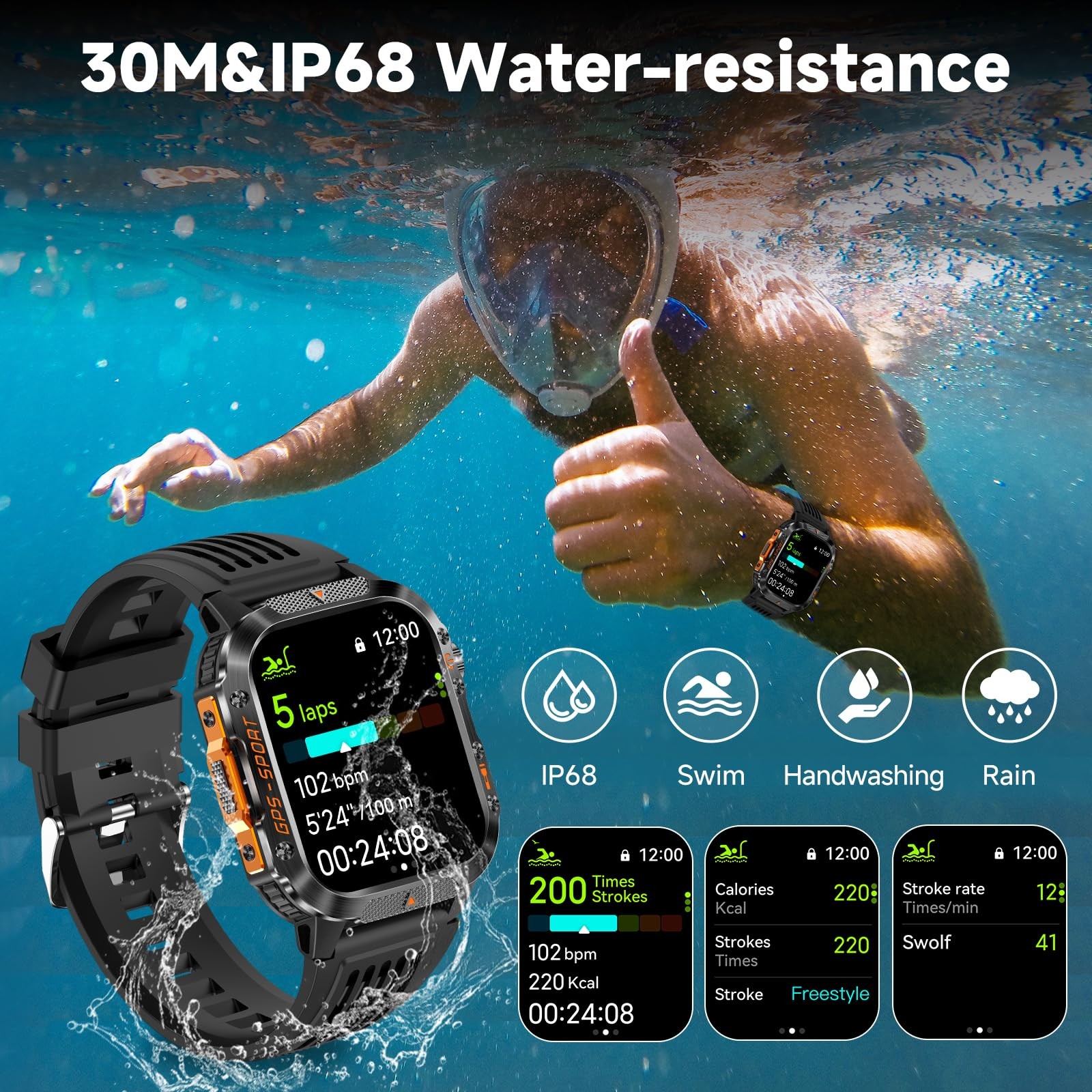 BRUBOSES GPS Smart Watch for Men (Answer/Make Calls), 2.01” Military Rugged Sma