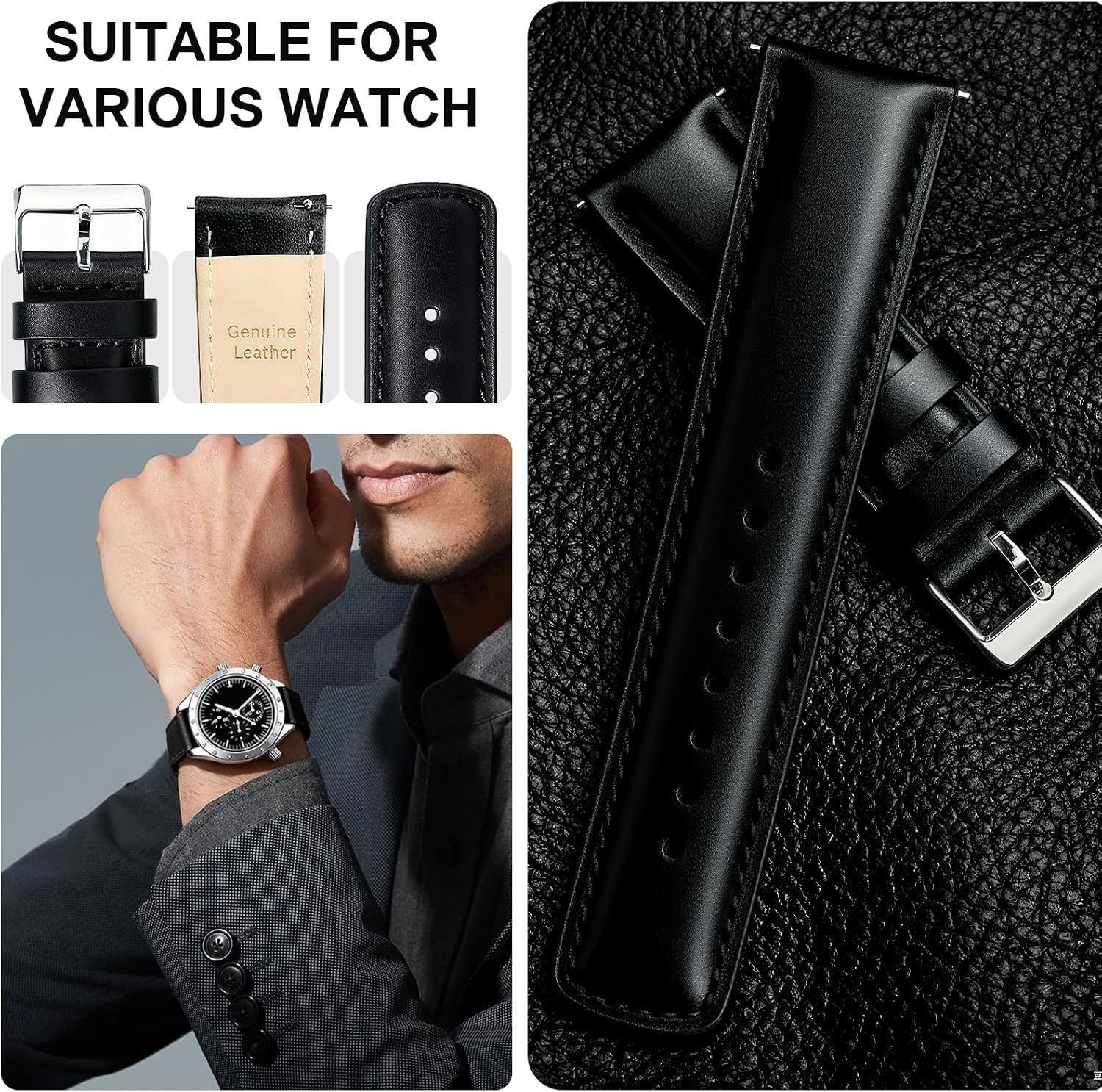 Strap Only For Apple Watch 18mm 20mm 22mm Genuine Leather Quick Release