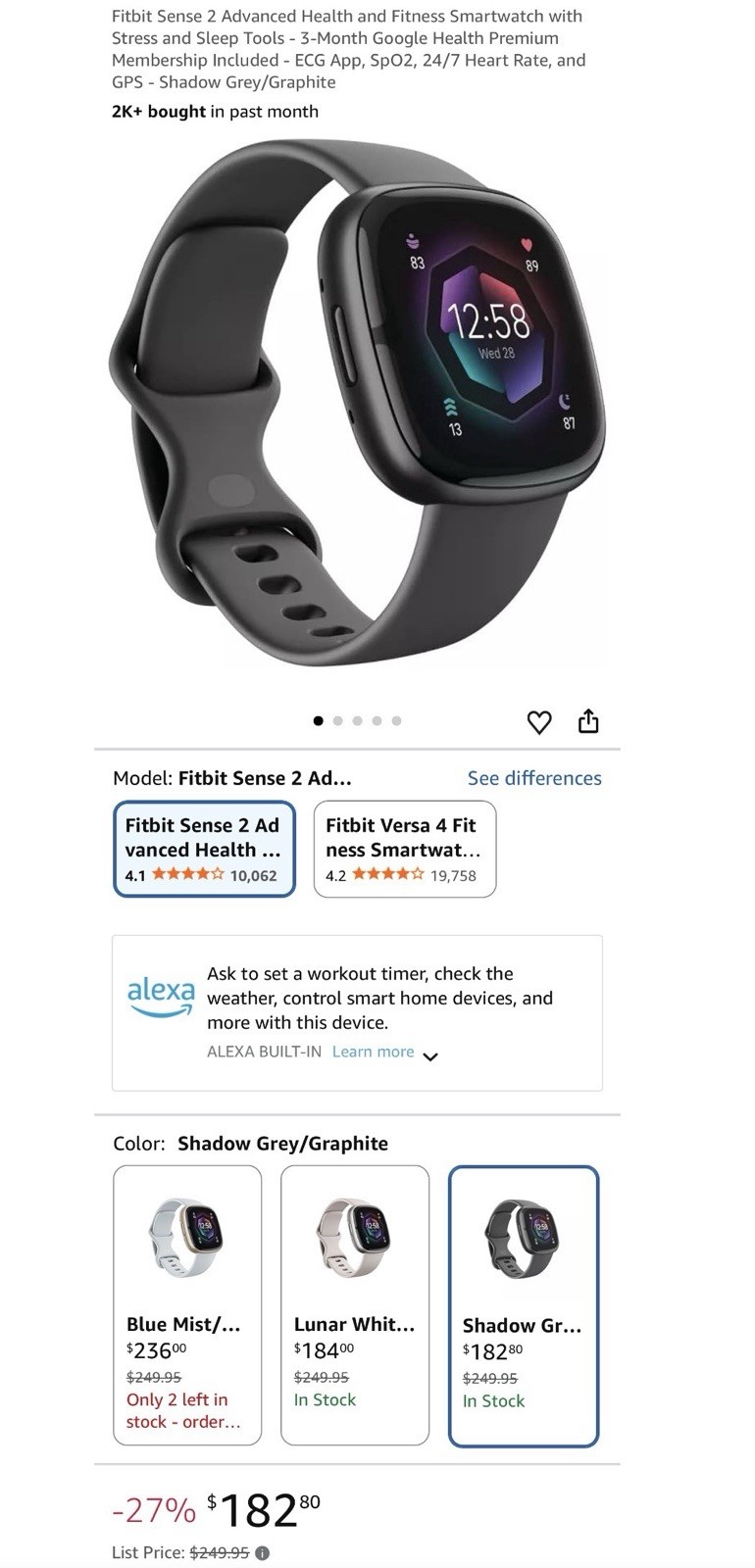 Fitbit Versa 4 40mm Smartwatch Black Aluminum Case Silicone Band GPS HR