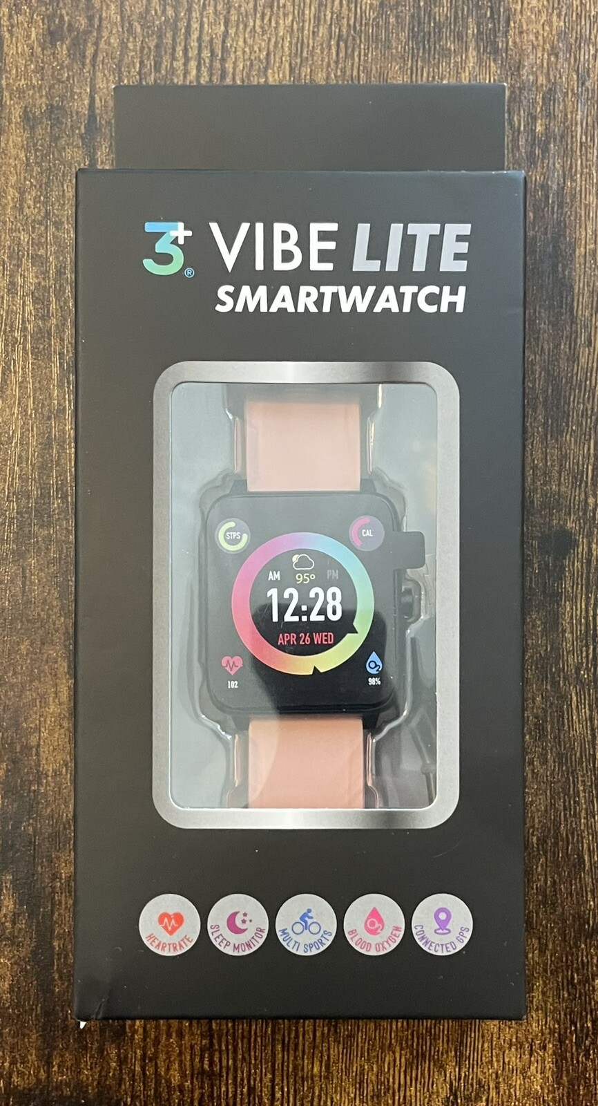 3+ Vibe Lite Smartwatch Fitness Trackers Blood Oxygen Heart Rate Pink~NEW In Box