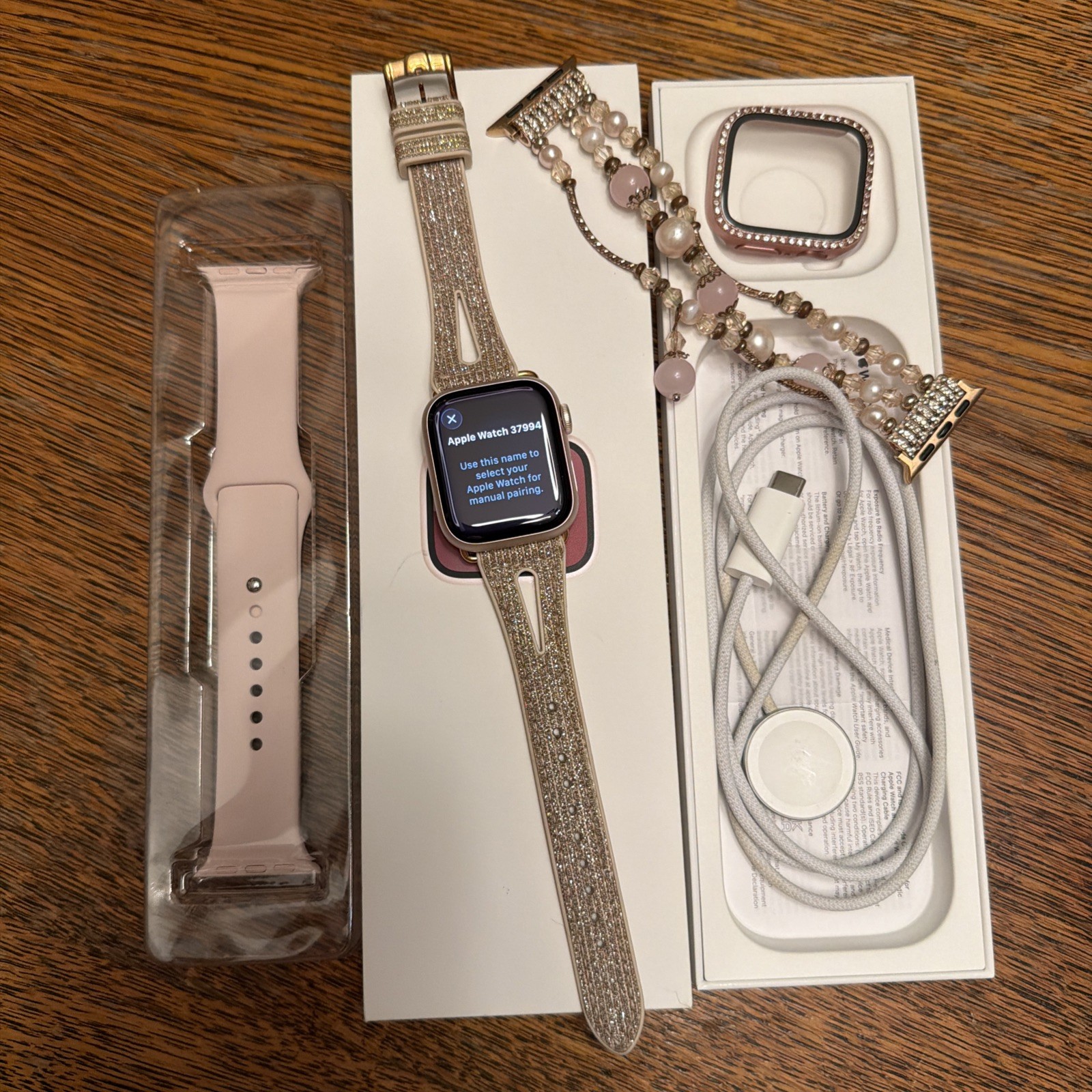 Apple Watch Series 9 41MM Al SB S/M GPS Light Pink + Bling Bands MR933LL/A