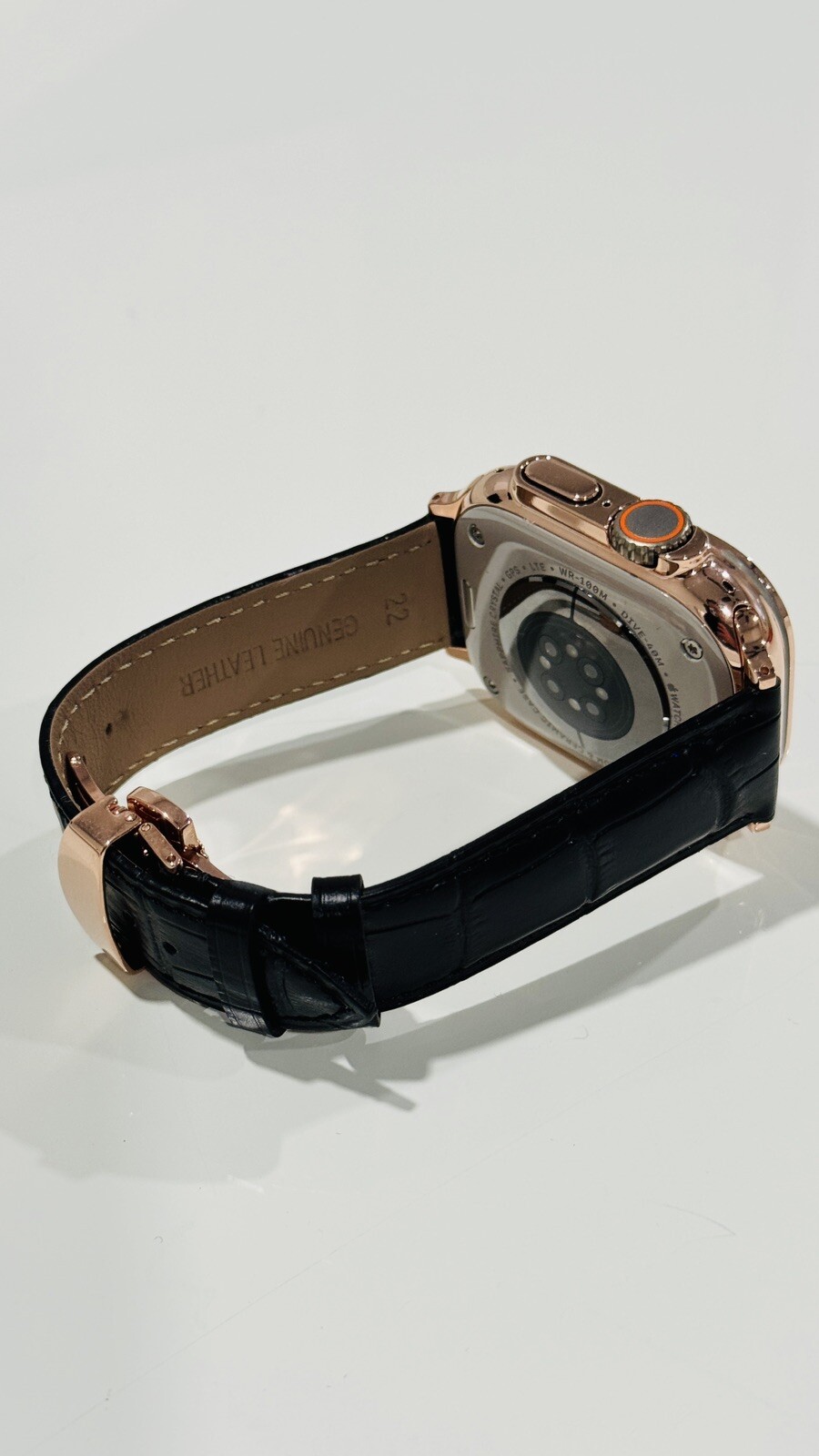 24k ROSE Gold Plated Apple Watch ULTRA 2 49mm Black Leather Band CUSTOM Lux Box