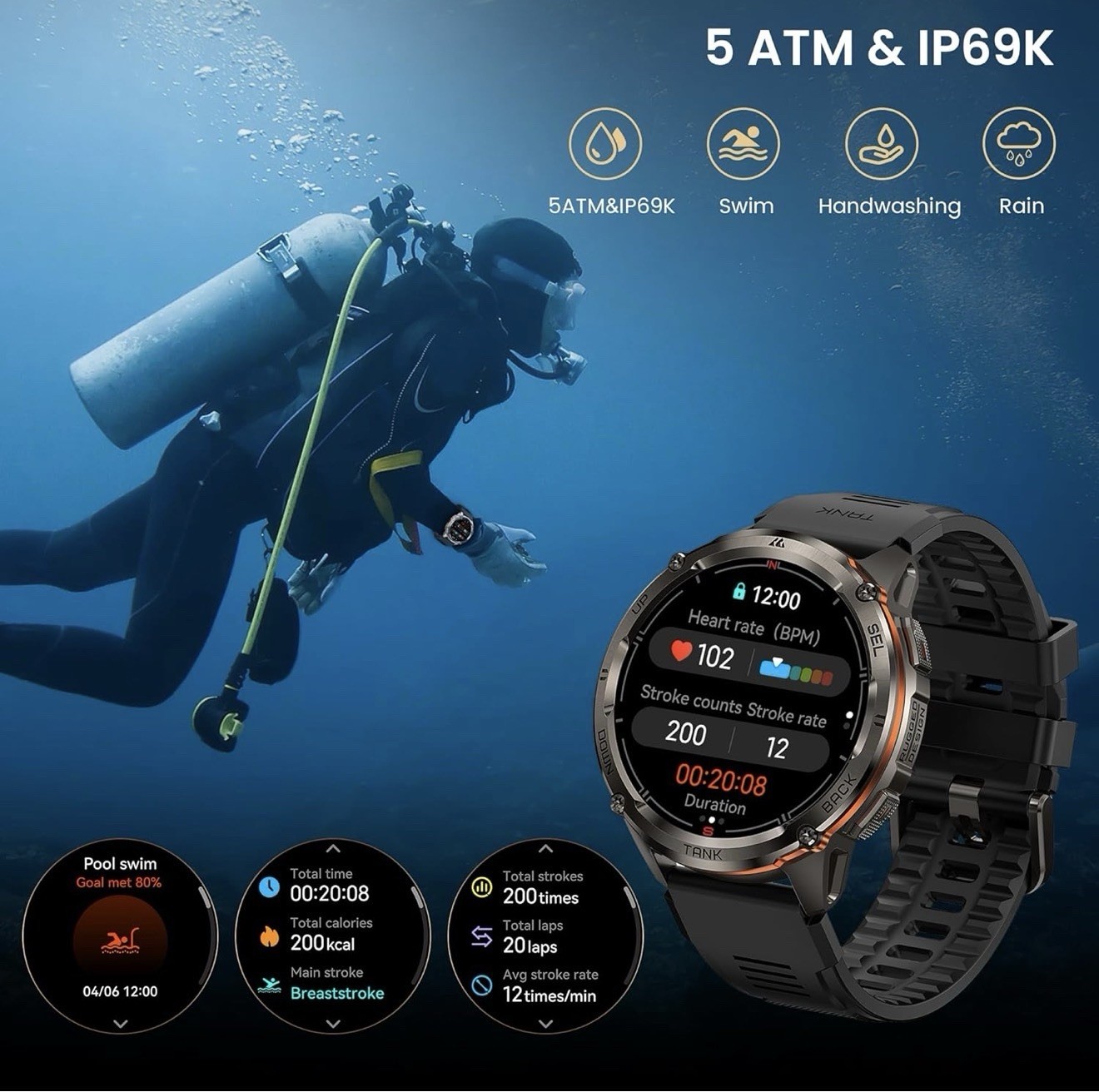 T3 Ultra 2 Rugged Smartwatch, GPS, Extra-Long Battery, Special Edition, Black