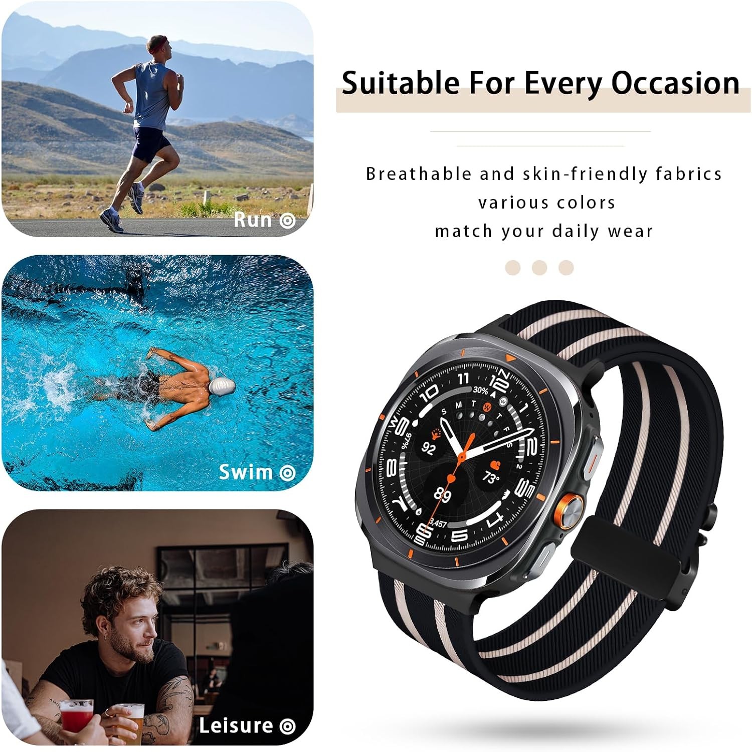 Elastic Fabric Bands for Samsung Galaxy Watch Ultra 47MM, Parachute Buckle Desig