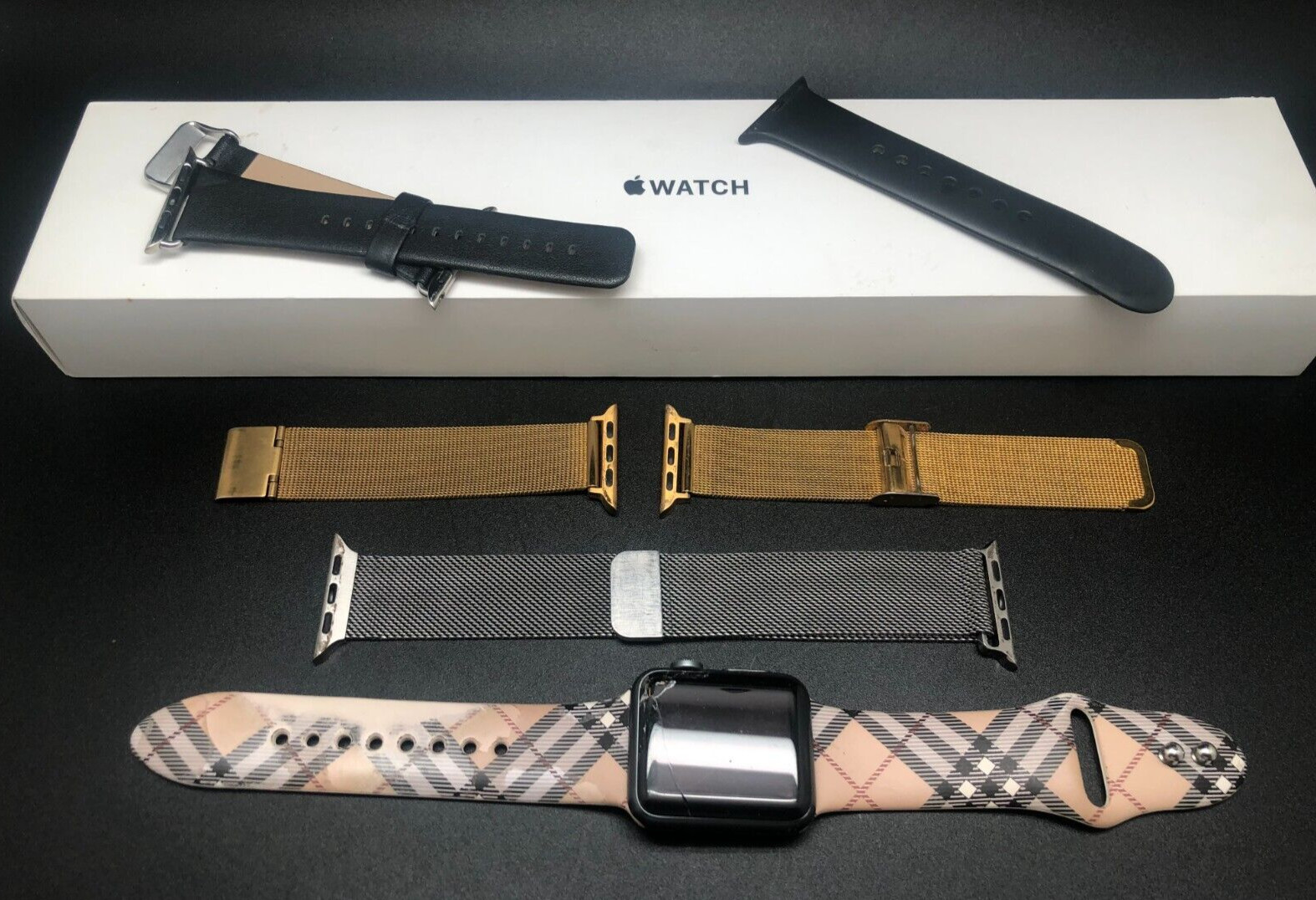 Apple Watch Series 1 38mm (For Parts) + Box + 2 OEM New Band + 2 Used Band