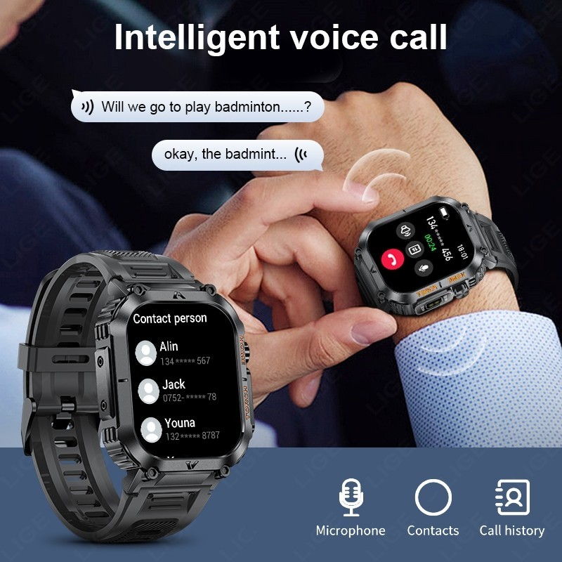 2025 Smart Watch for Men Call Receive/Dial Rugged Tactical Fitness Tracker Gift