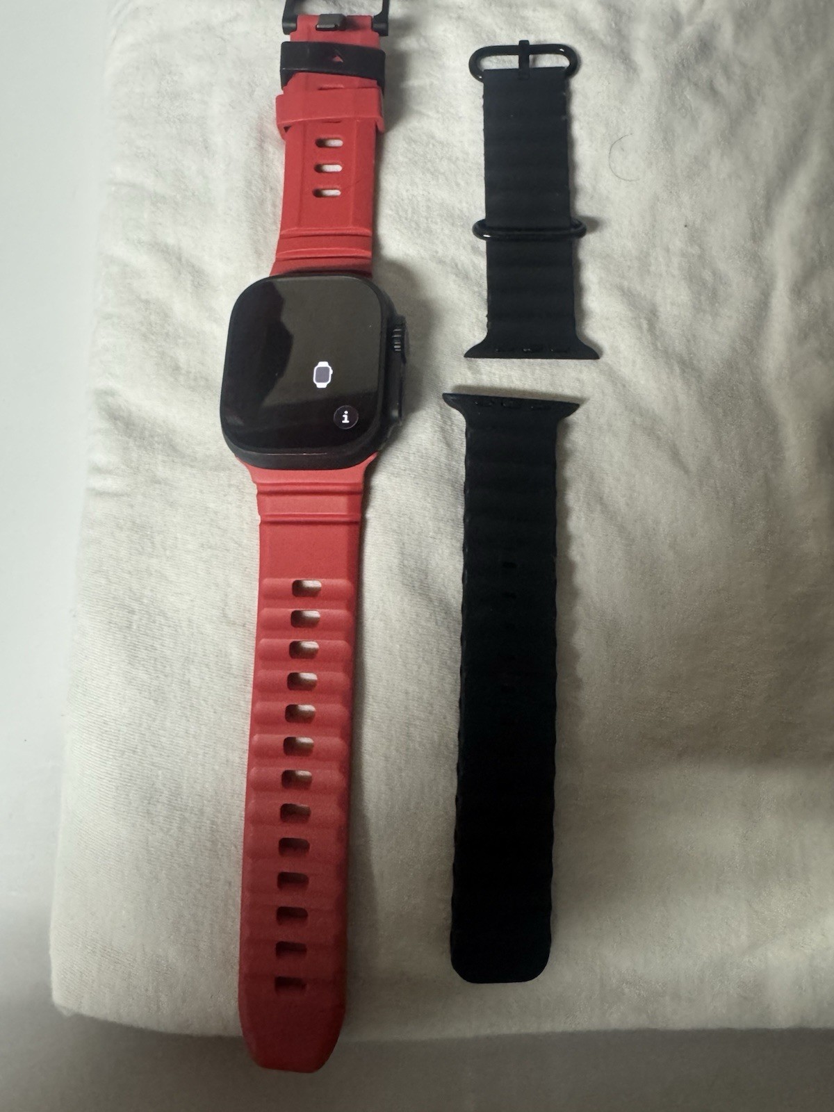 Apple Smart Watch Red Silicone Band Extra Black Band Black Aluminum Case