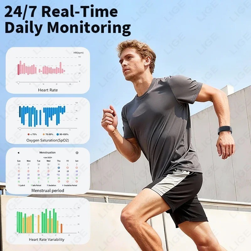 LIGE ECG Smart Watch Health Bracelet Heart Rate Blood Pressure Fitness Band
