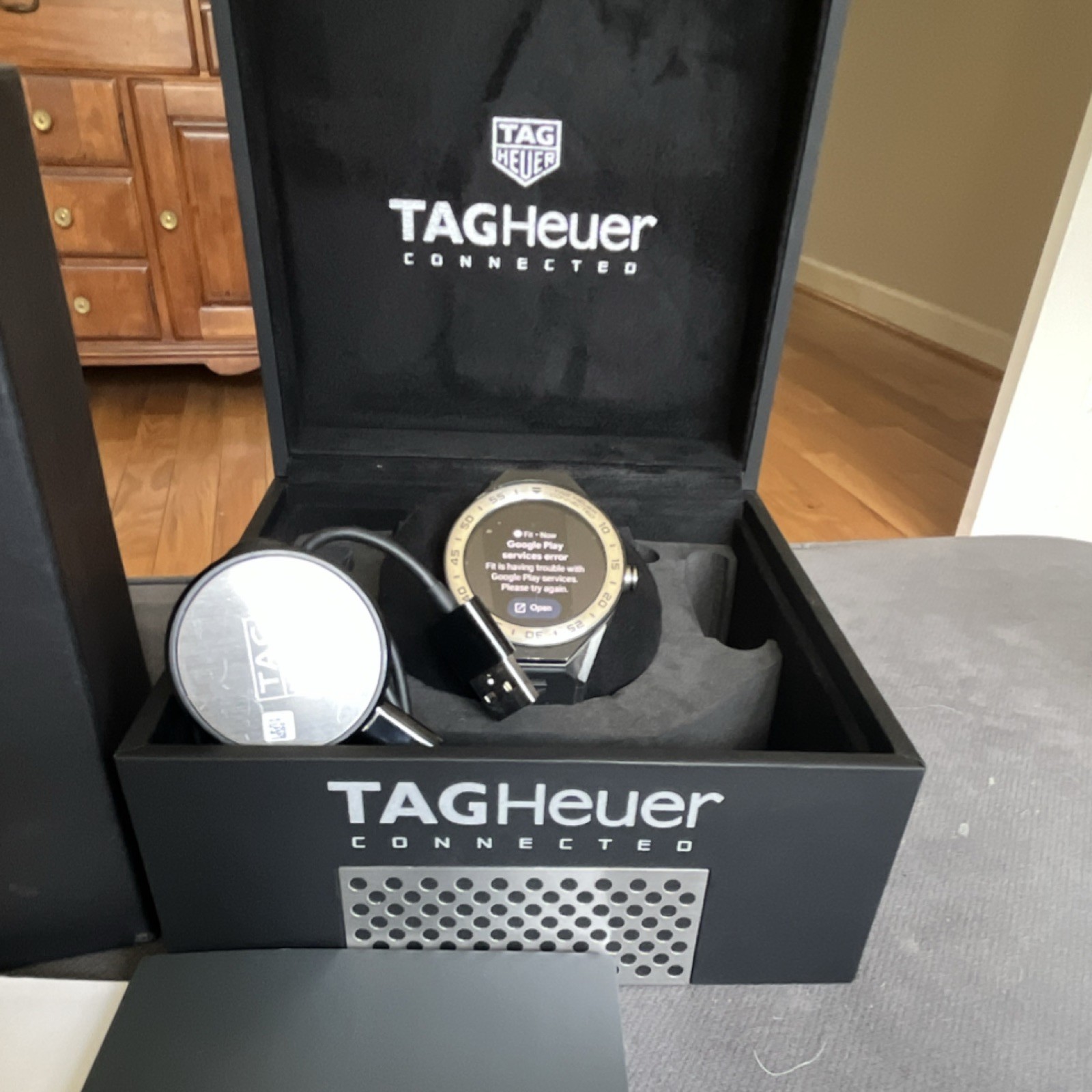 TAG Heuer Connected 45mm Smart Watch Silver Case Black Rubber Band Android iOS