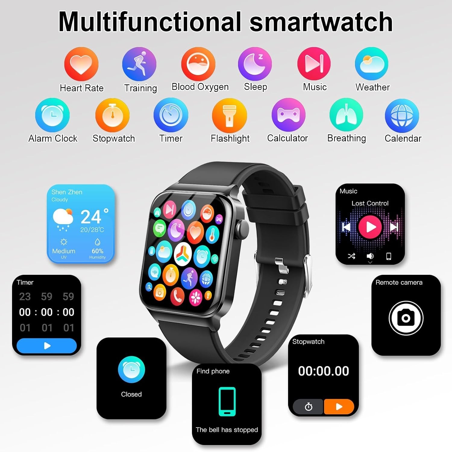 Smart Watch for Men Women, Fitness Tracker Heart Rate Monitor, 1.85″ Touch HD…