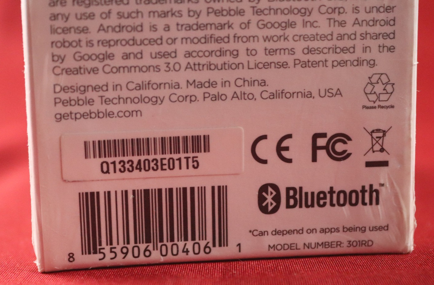 Factory Sealed Pebble 301RD Original Smartwatch – Red