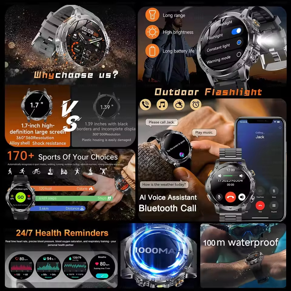 New Military T-Rex 3 Ultra 1000mAh Battery Smart Watch 5ATM Waterproof