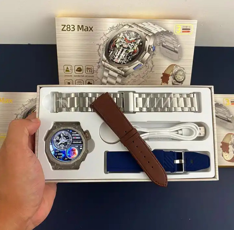 Z83 Max Smart Watch with 3 straps BT 5.3 1.52 inch amoled round screen NFC Ip68