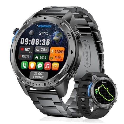 GPS Smart Watch for Men Military Rugged Smartwatches,Compass,50M Black