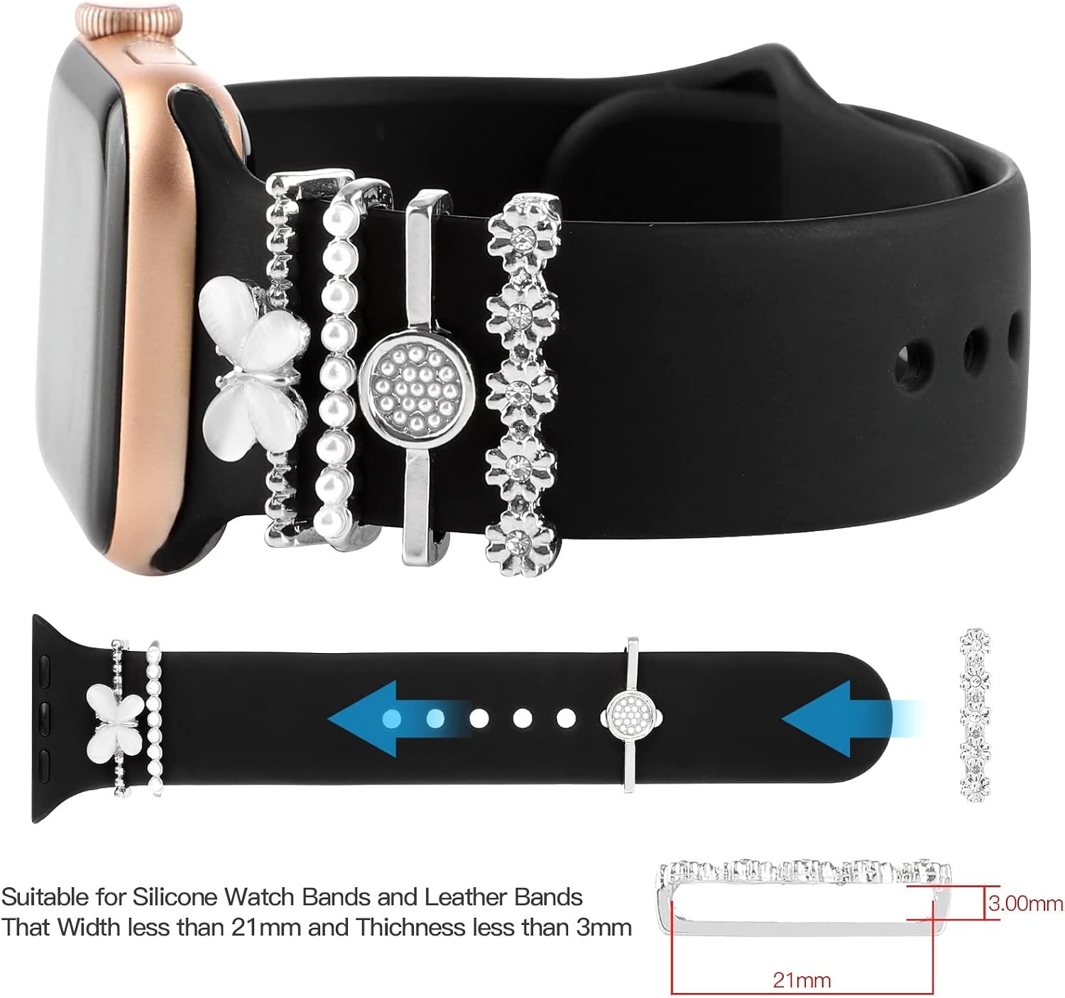 Metal Charm Band for Apple Watch Series 8 40mm 44mm – Decorative Accessories