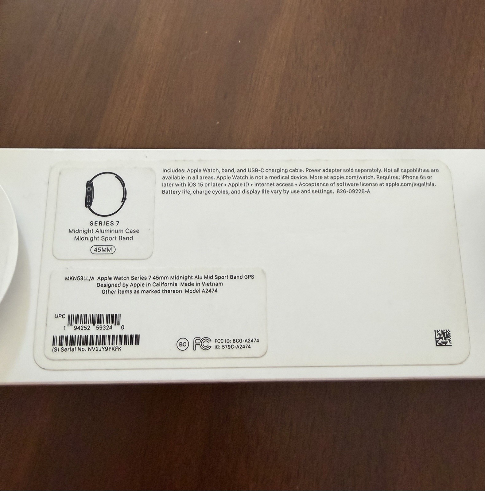 Apple Watch Series 7 GPS 45mm Midnight Aluminum Sport Band MKN53LL/A New READ