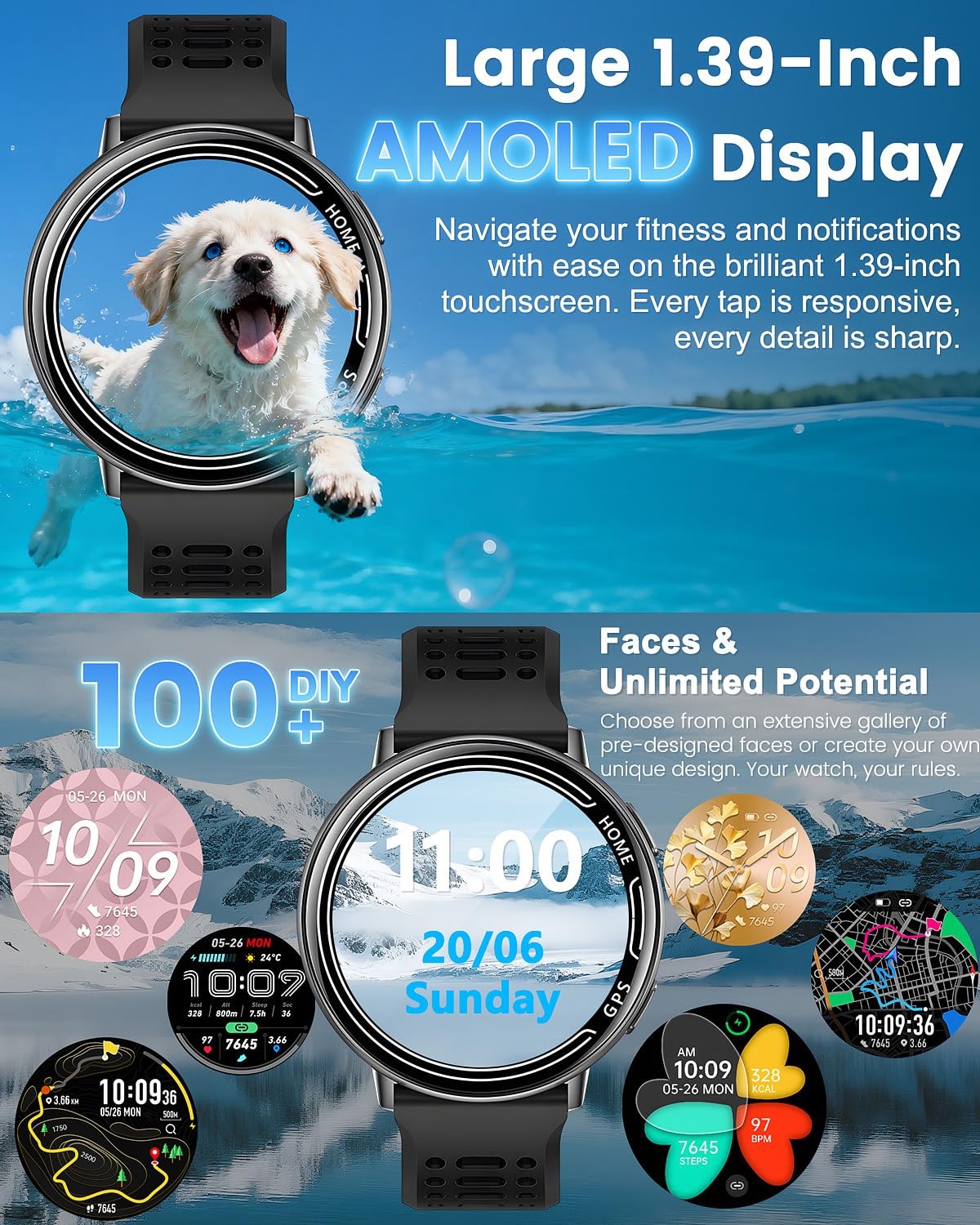 GPS Smart Watches for Men, 1.39″ AMOLED Screen Smartwatch, Bluetooth Call/100…