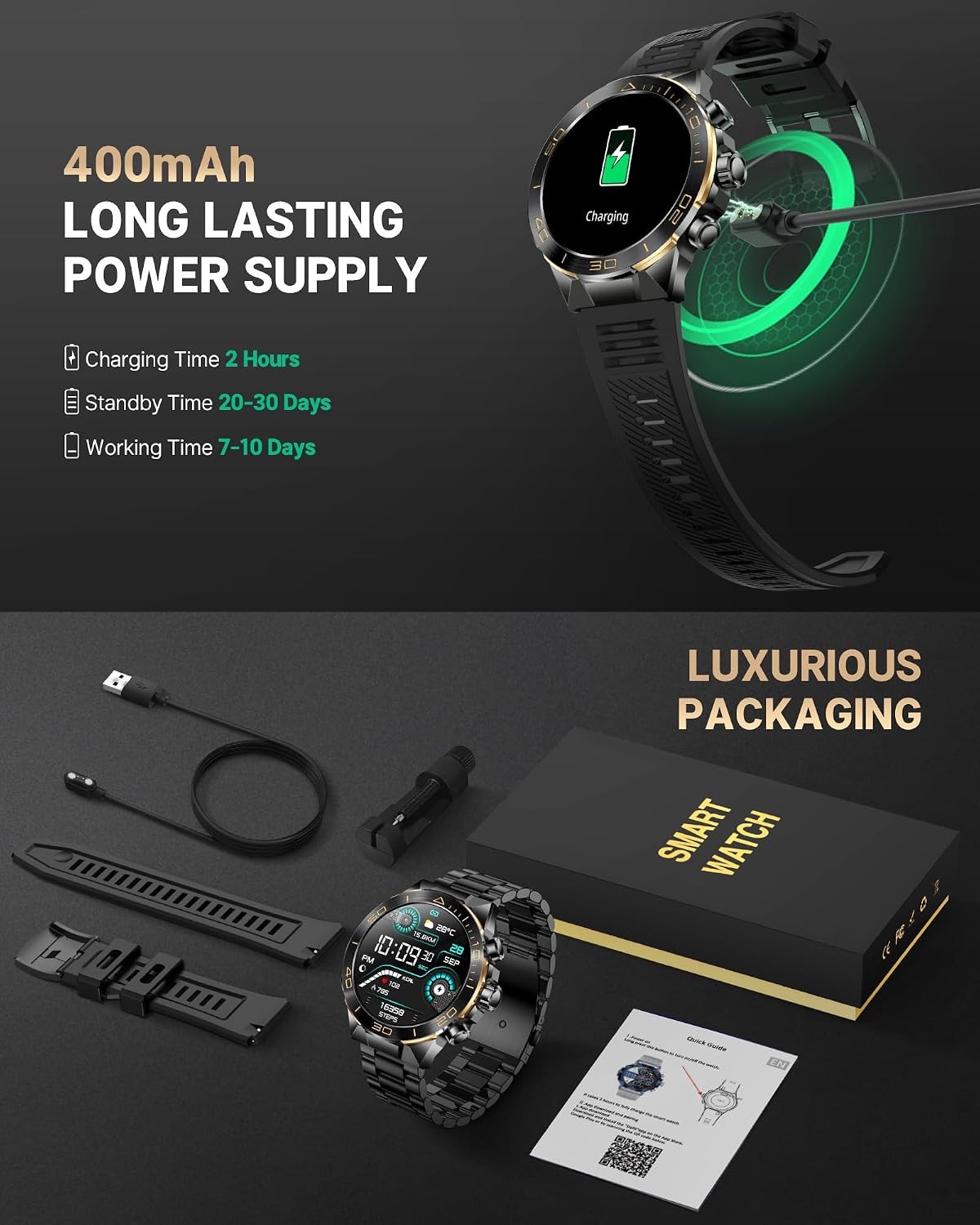 SOUYIE Luxury Smart Watch for Men Bluetooth Call, 1.43″ AMOLED,