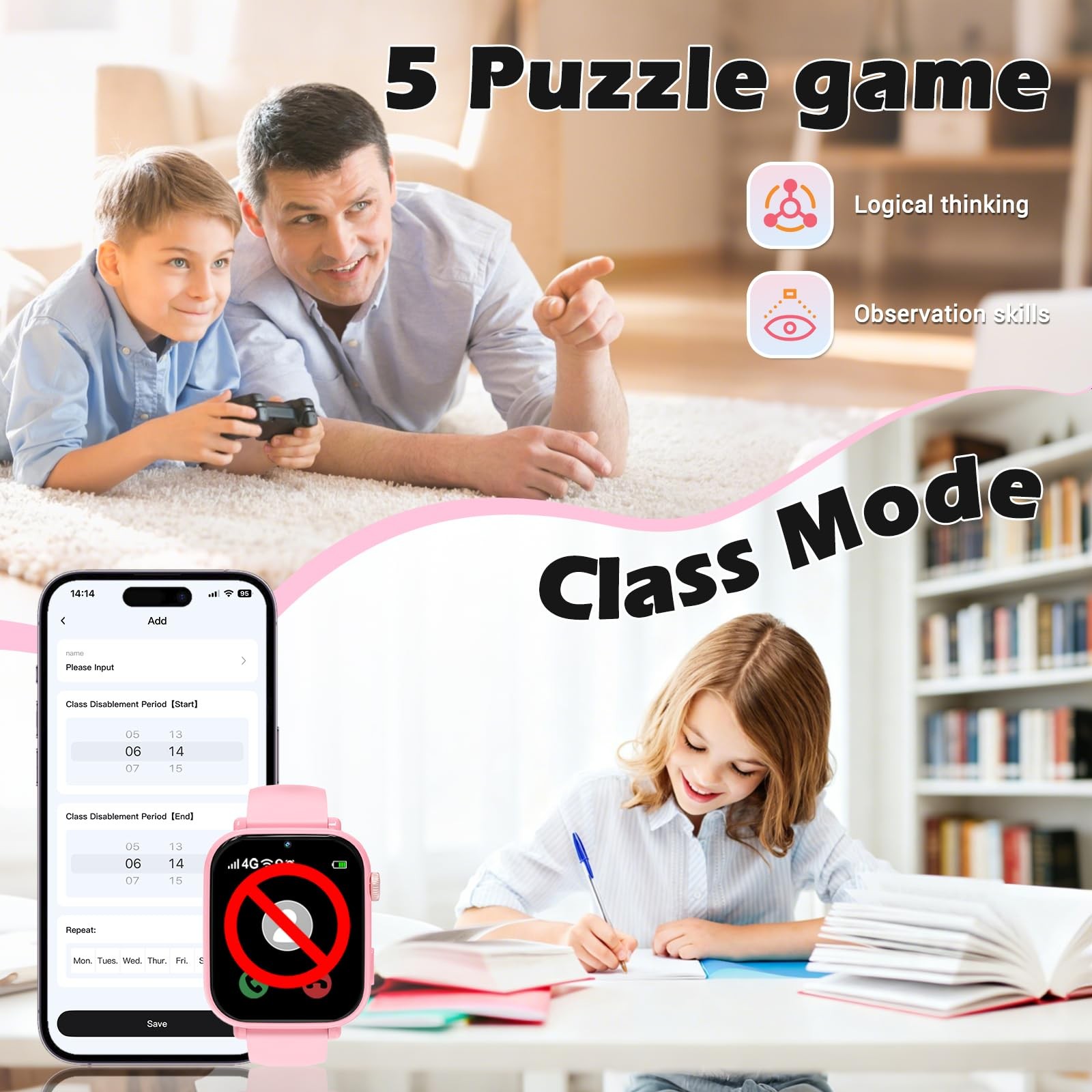 for Girls Boys 4g GPS Text-for Game Pedometer Alarm Clock Calculator-Kid Watc…