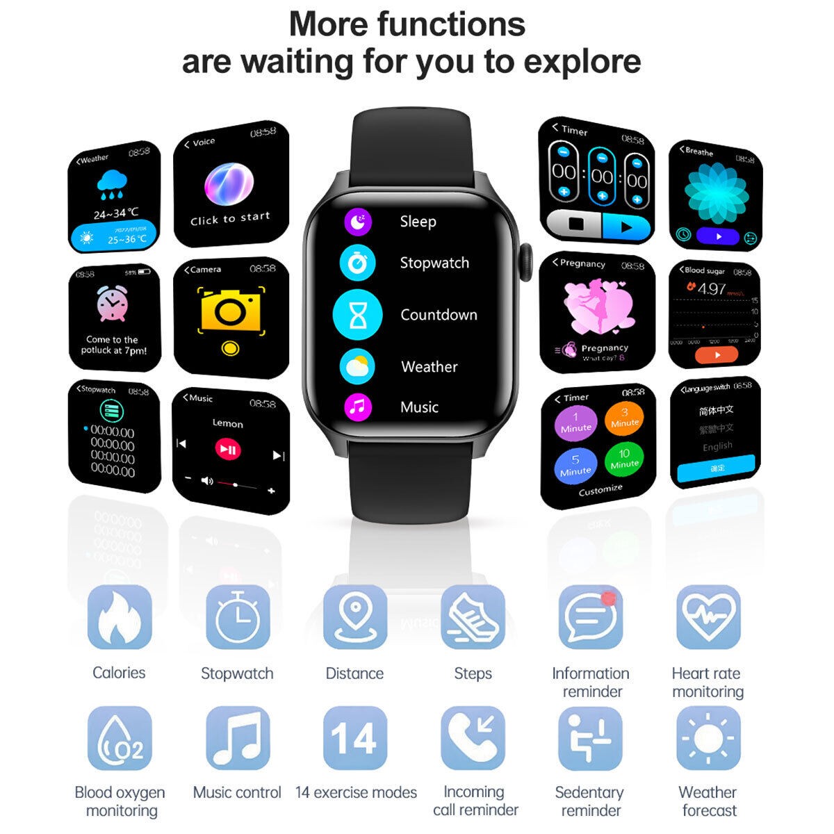 2025 Smart Watch Blood Pressure Oxygen Heart Rate Monitor Watch for Android IOS