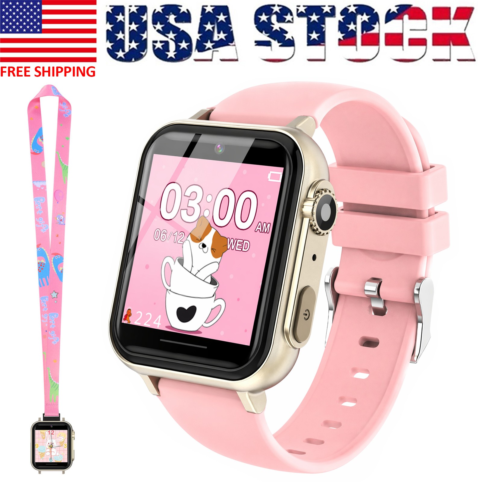 Kids Smart Watch Touchscreen 30+ Puzzle Games 140 Learning Cards Camera Music US