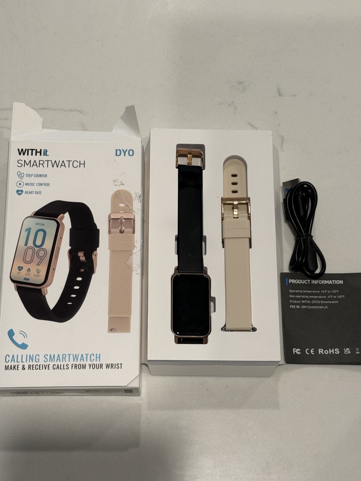 WITHit DYO 45mm Gold Aluminum Smartwatch Black Silicone Band + Extra Band