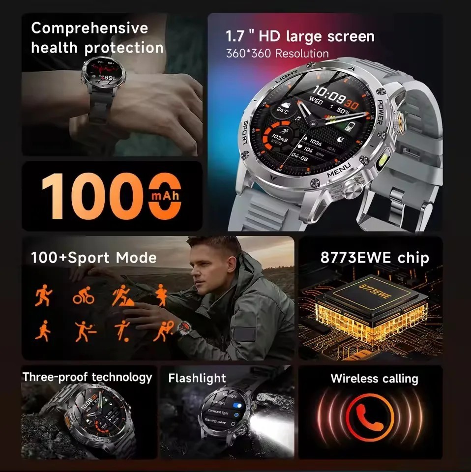T-Rex 3 Military Grade 1000mAh Battery Smart Watch IP68 Waterproof GPS Bluetooth