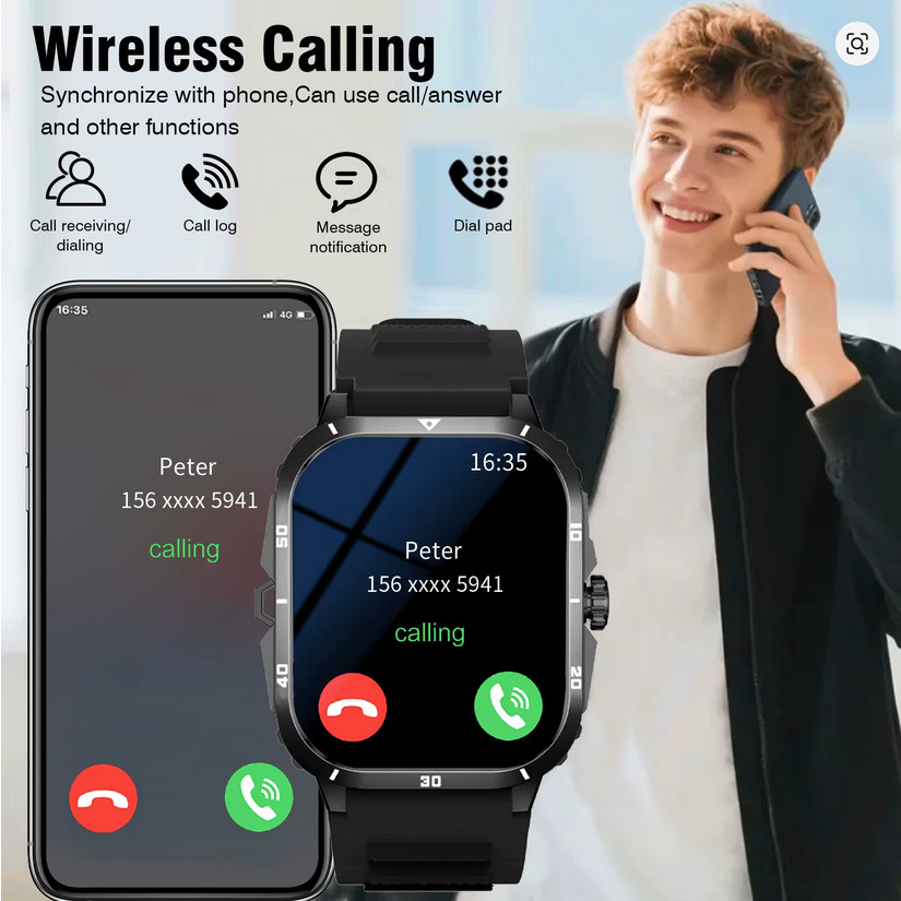 2025 Smart Watch Men Bluetooth Call Fitness Tracker Dual Strap Step Counter Flas