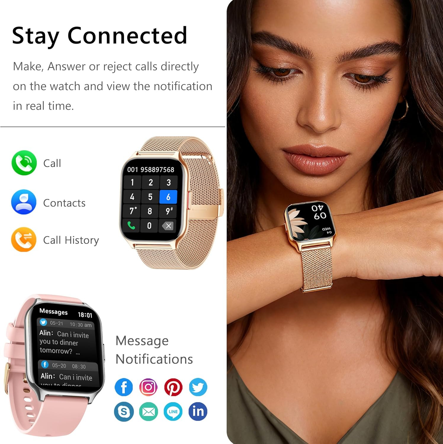 Reloj Inteligente Para iPhone Android De Mujer Smart Watch Pantalla Táct NEW US.