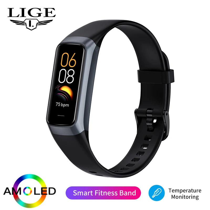 LIGE 1.1″ AMOLED Smart Watch, Heart Rate Monitor, Waterproof Fitness