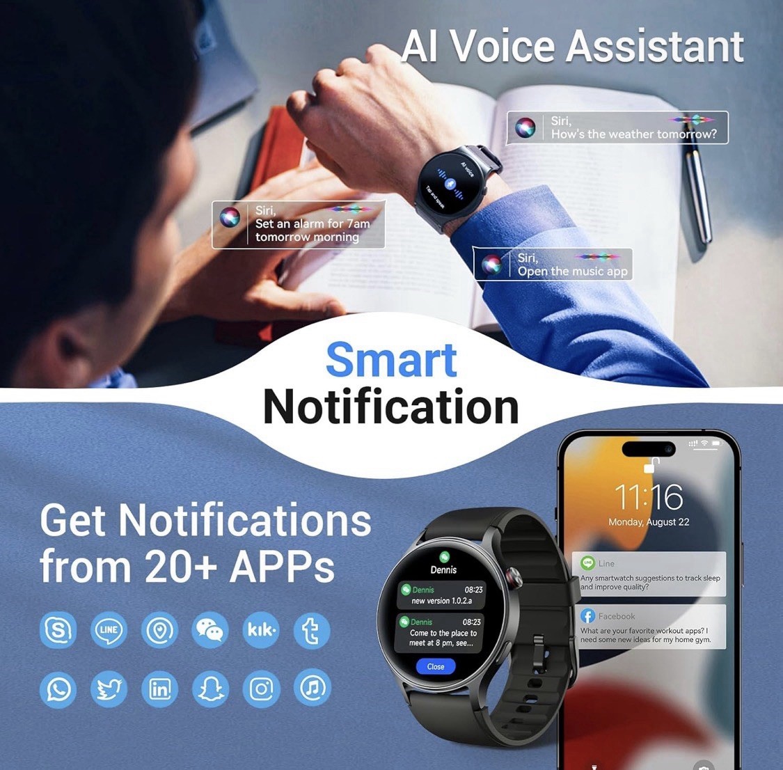 AR-01 Smart Watch 43mm 1.32″ AMOLED Bluetooth Call & Answer 3ATM Black