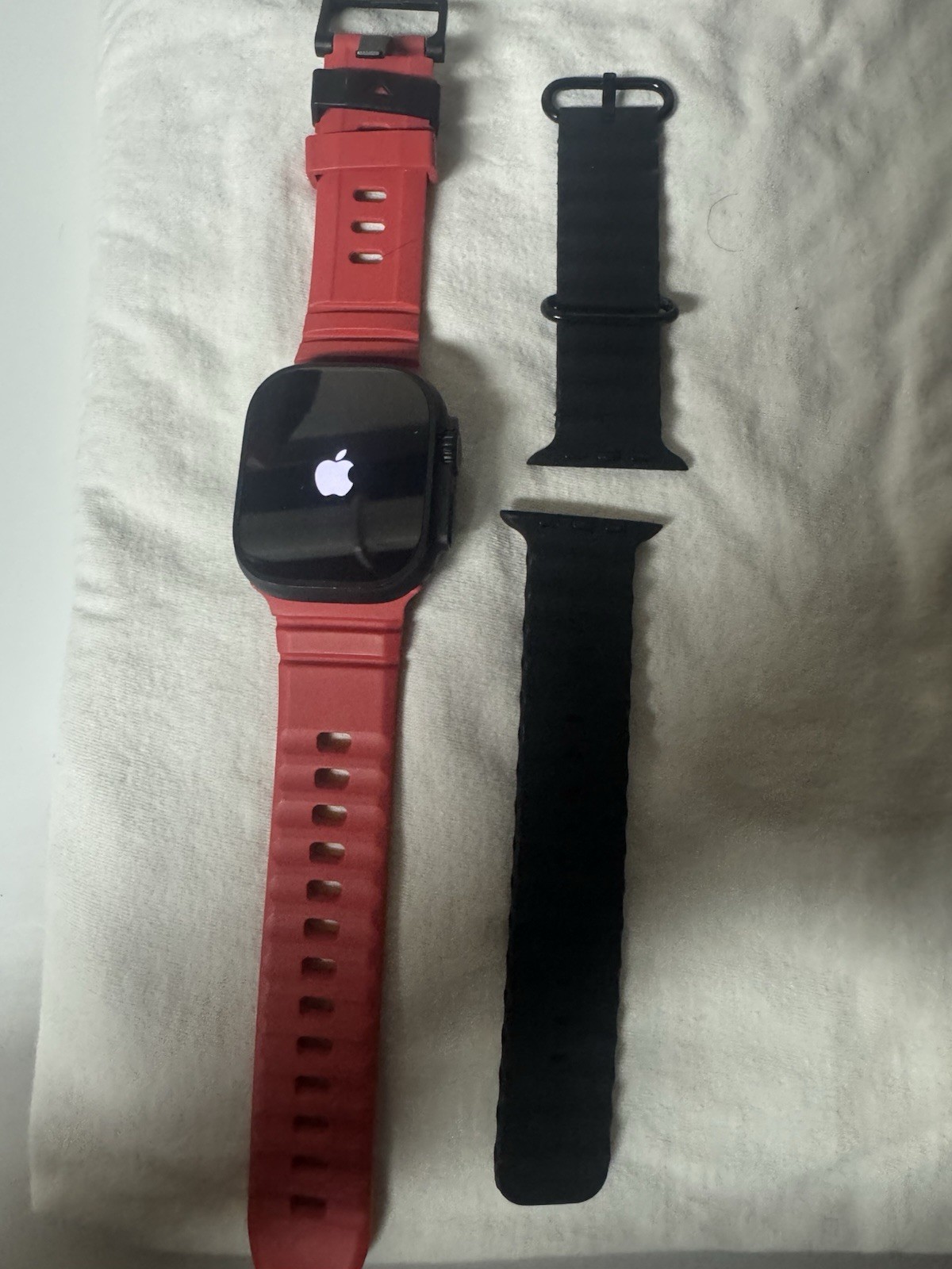 Apple Smart Watch Red Silicone Band Extra Black Band Black Aluminum Case