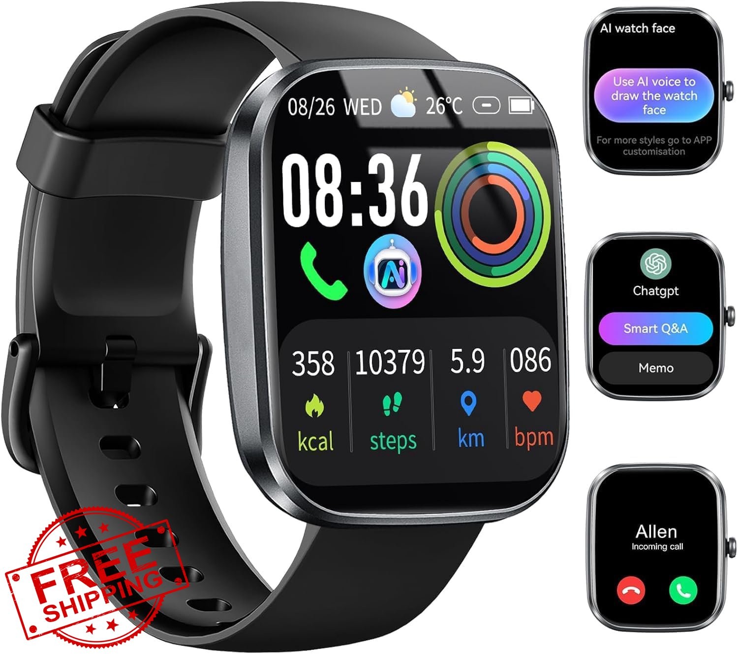uaue AI Smart Watch Deep Black