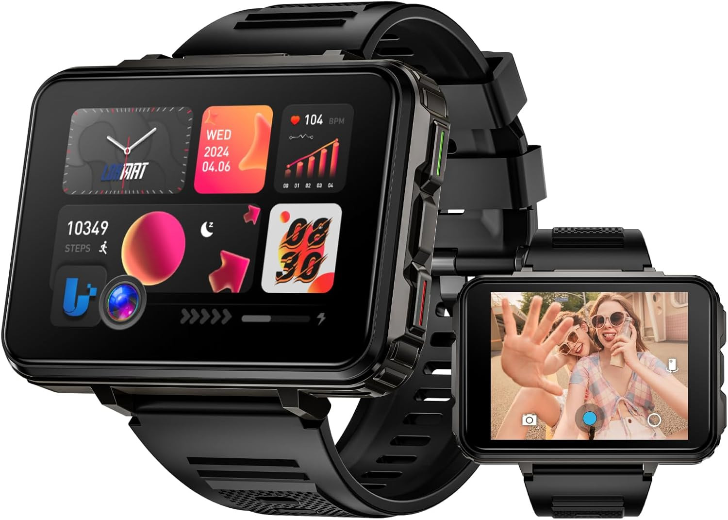 4G SIM Card Smart Watch, 6GB+128GB Android Smartwatch Phone Call, 2.4″ Large Scr
