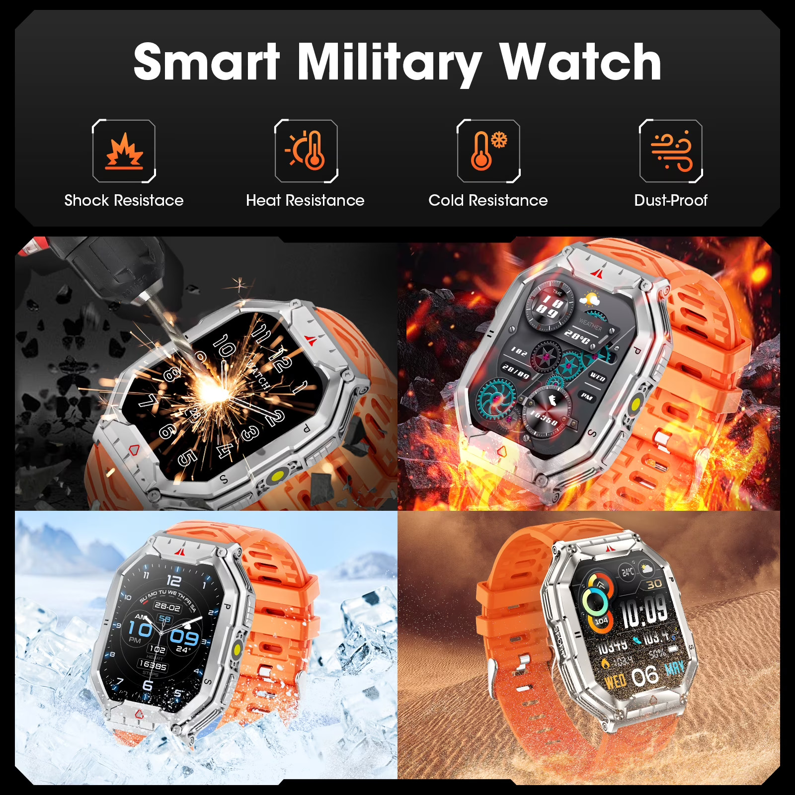 2.1-inch AMOLED Men Military Smartwatch,with Fitness Tracker/ Answer Ma