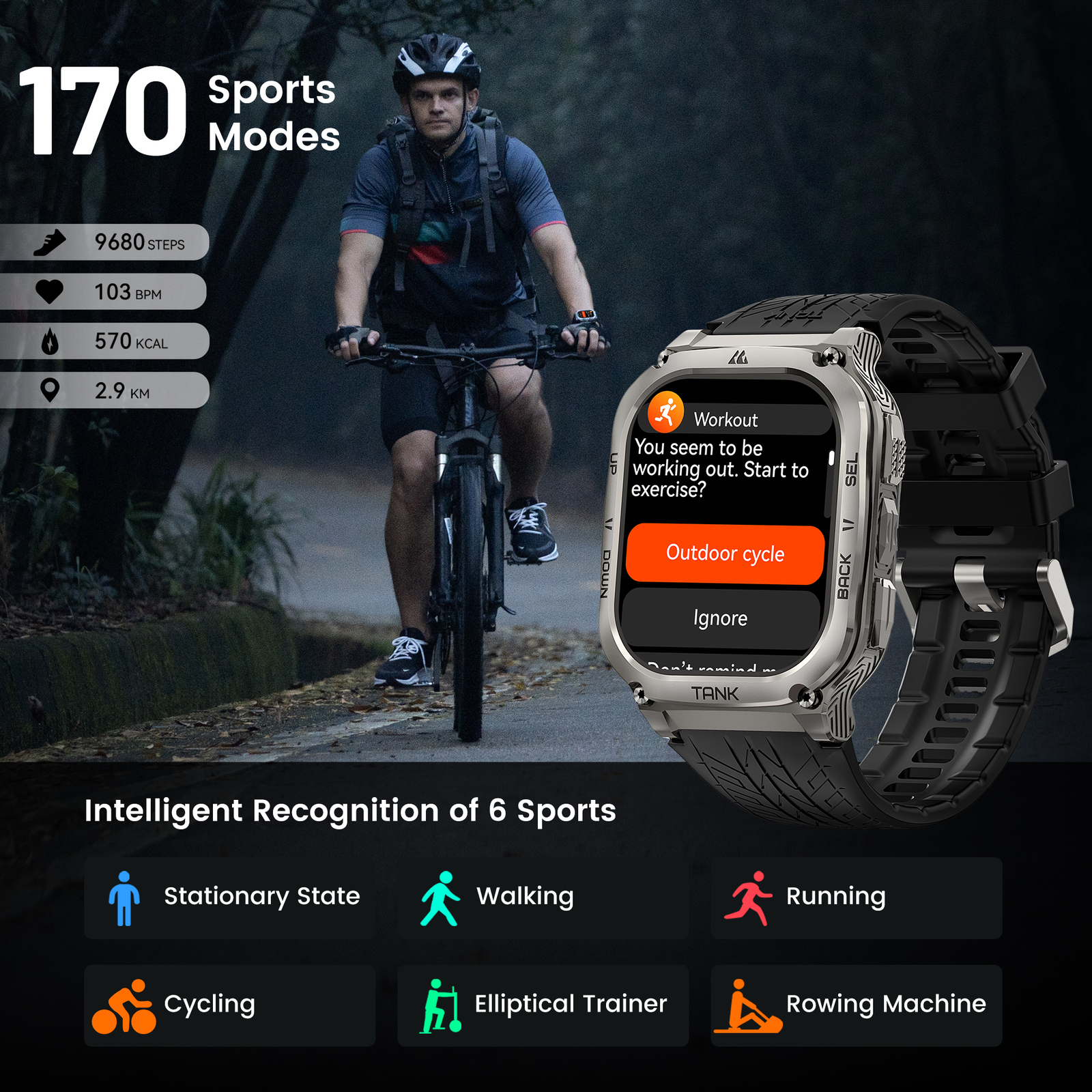 2024 KOSPET TANK M3 Smart Watch Men 50M Waterproof 480mAh Battery+Magnetic Strap
