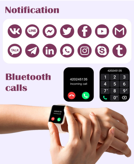 Reloj Inteligente Bluetooth De Mujer Para IOS Y Android,Rosa Pantalla HD 1,85″