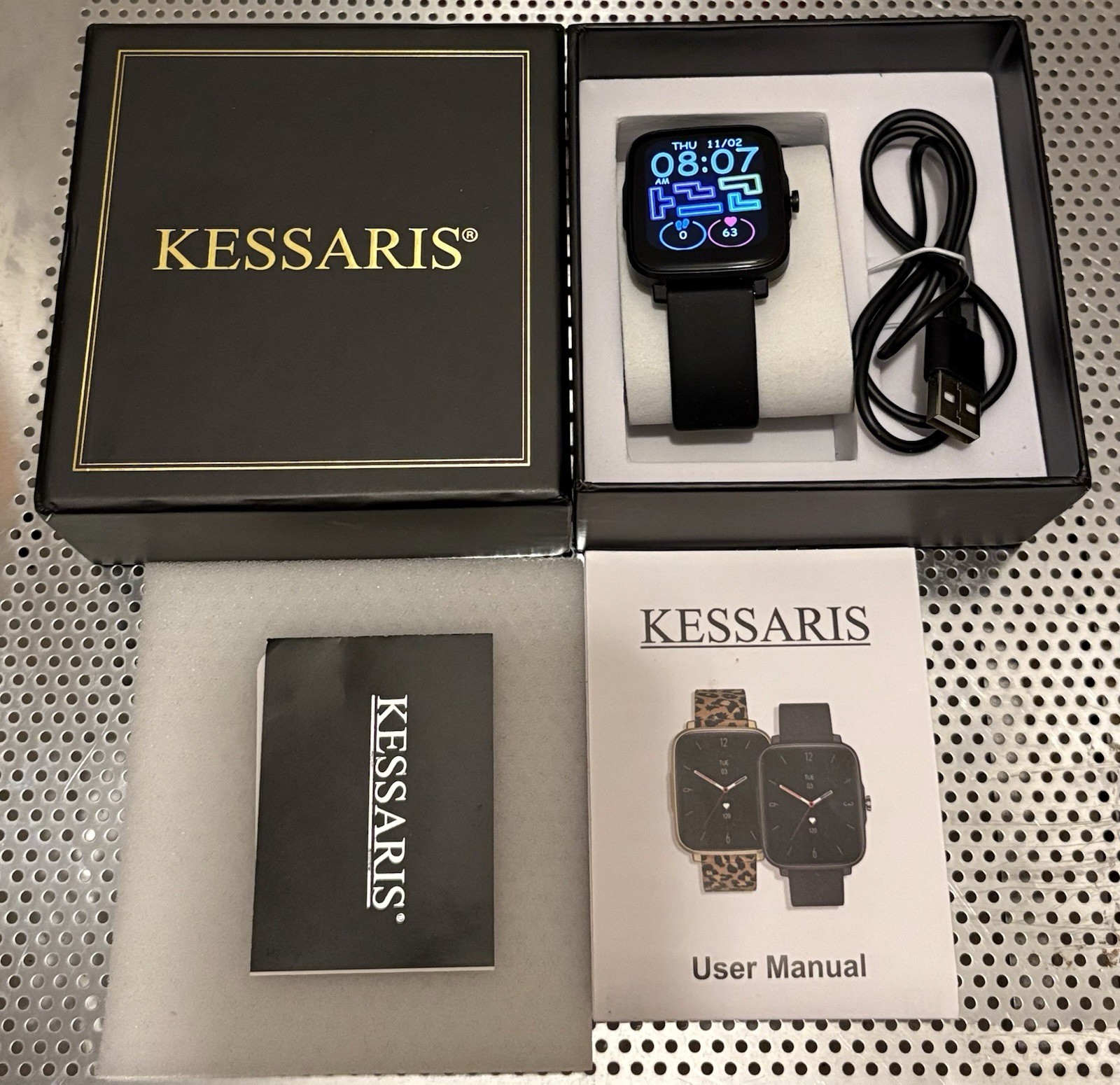 Kessaris Smart Watch Digital W/Box Black Band Worn One Day Only Fantastic