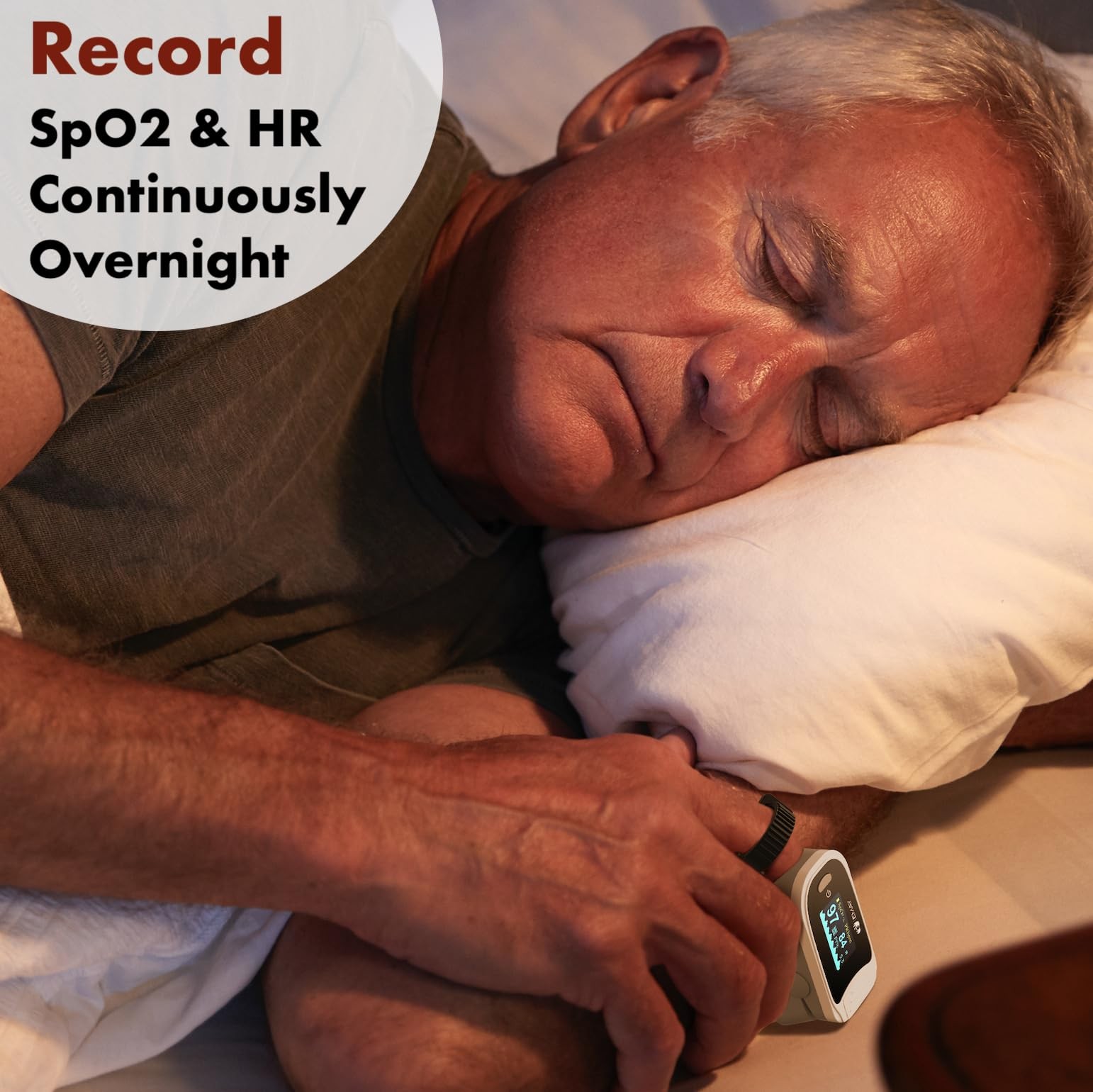 Sleep Oxygen Monitor Built-in Recording Continuous Blood Oxygen Pulse Rate Raw