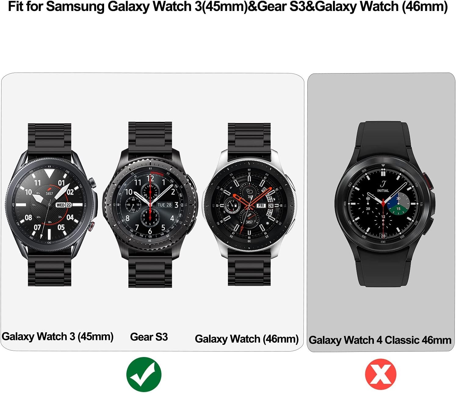 22mm Solid Stainless Steel Strap Compatible with Samsung Galaxy Watch 3 45mm